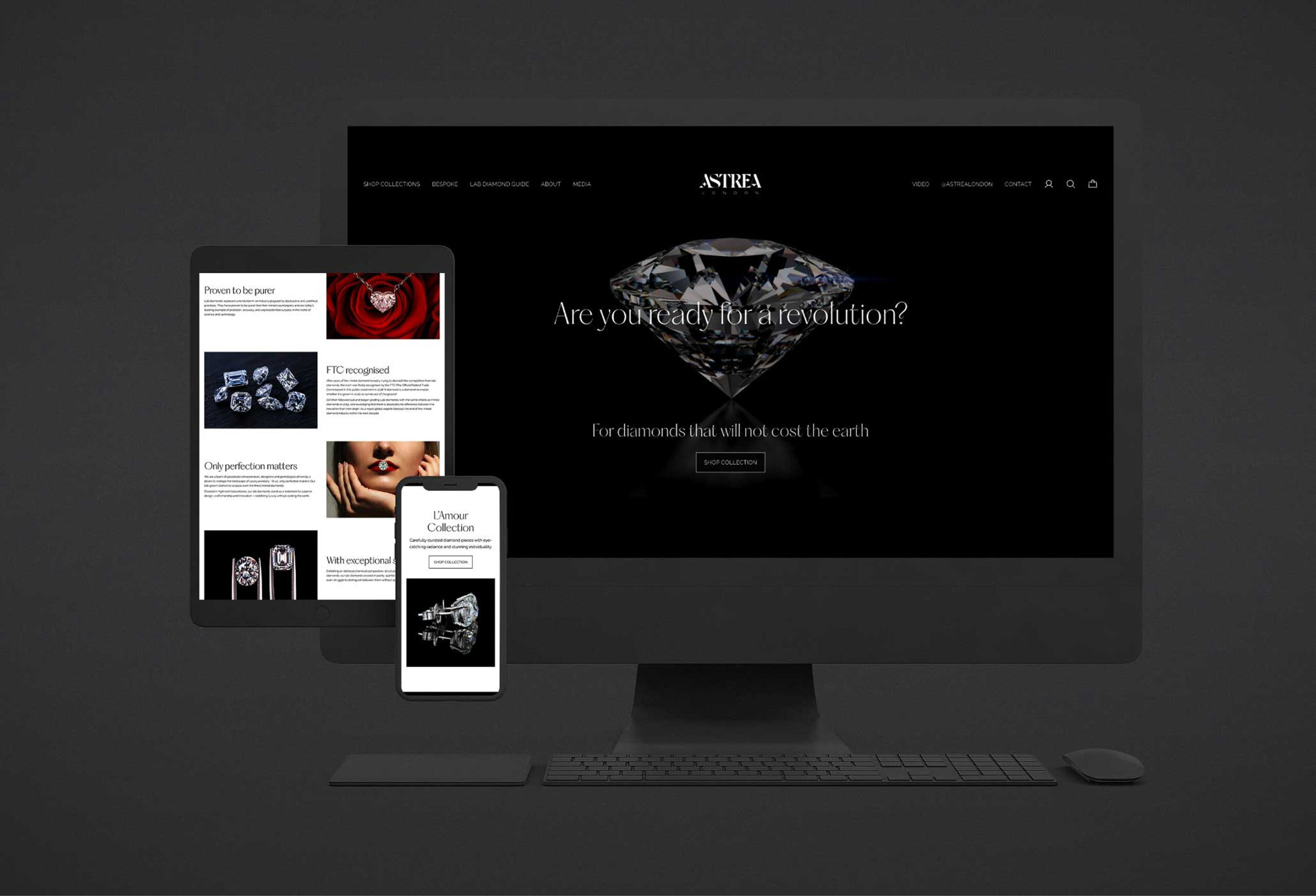 Astrea London website on desktop, tablet, and mobile phone