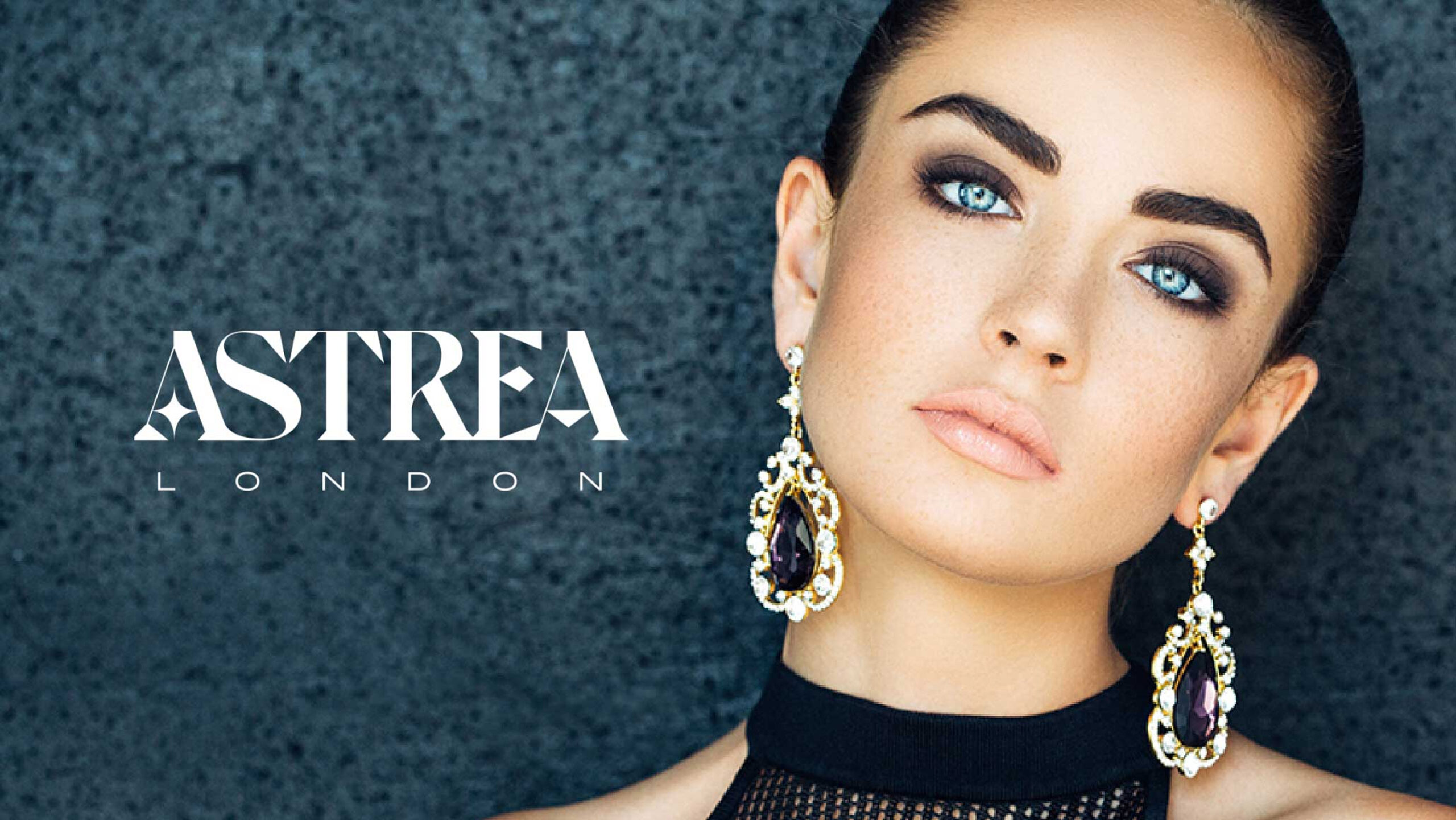 Astrea London billboard poster model with earrings