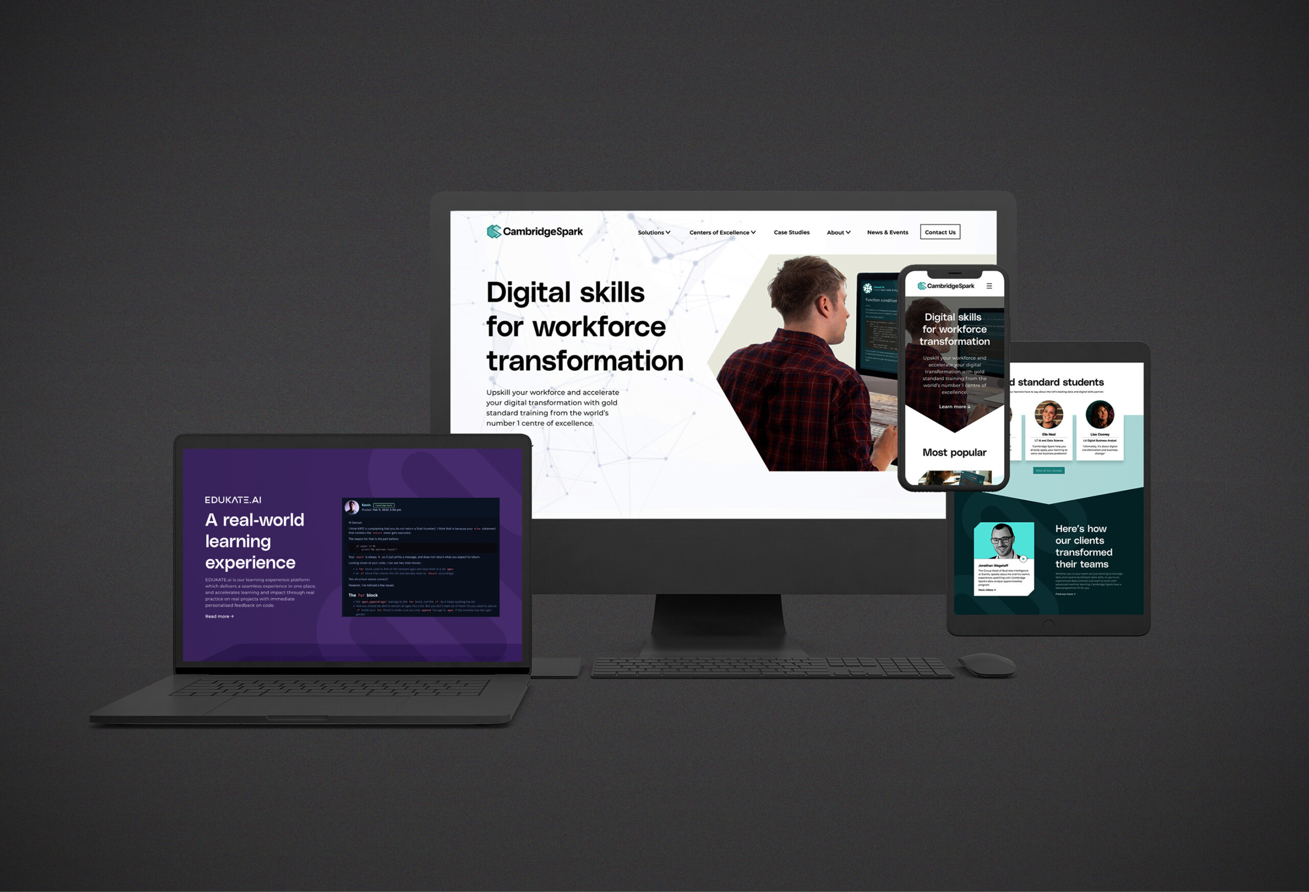 Cambridge Spark responsive website on many smart devices