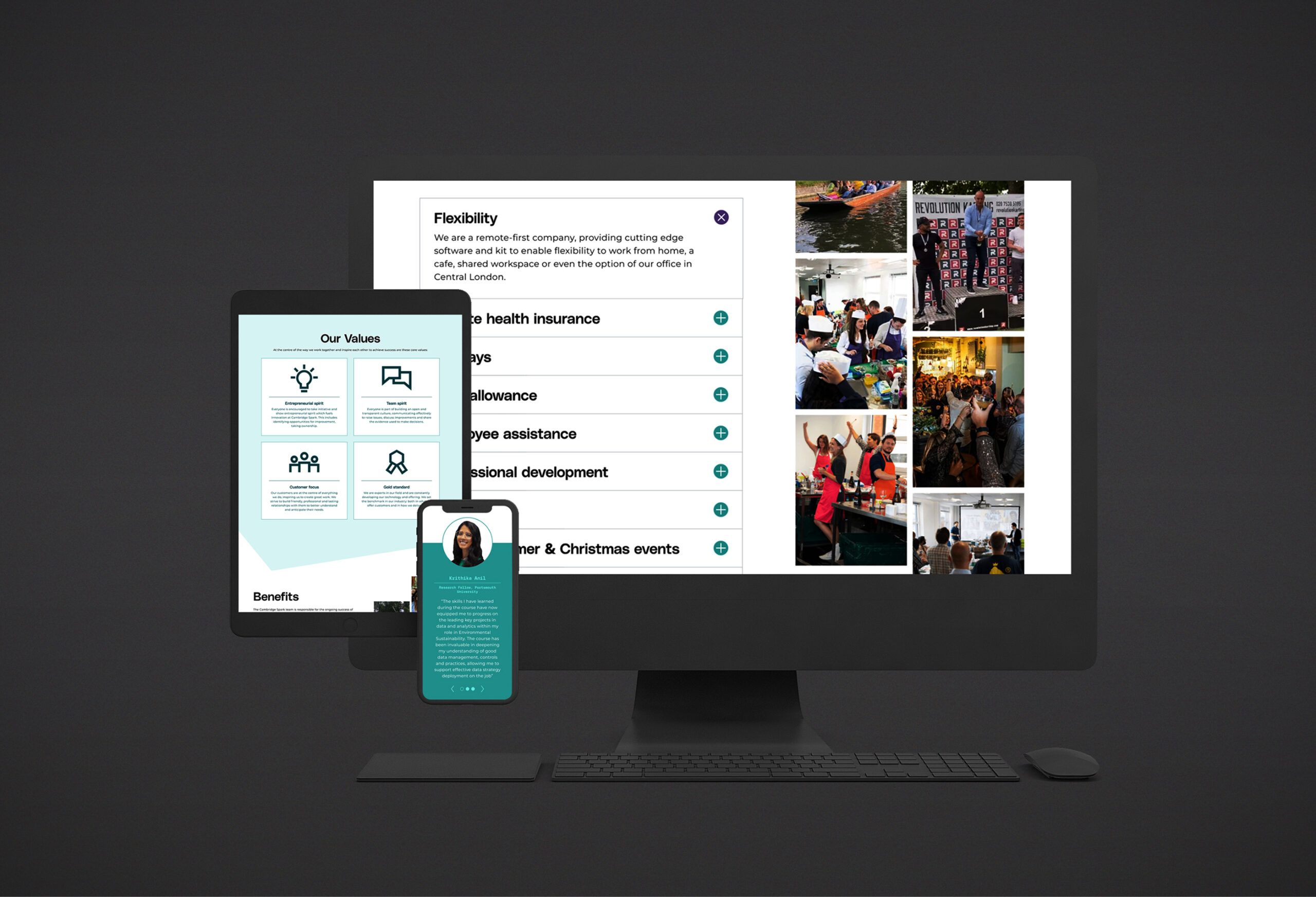 Cambridge Spark company values web pages on multiple devices