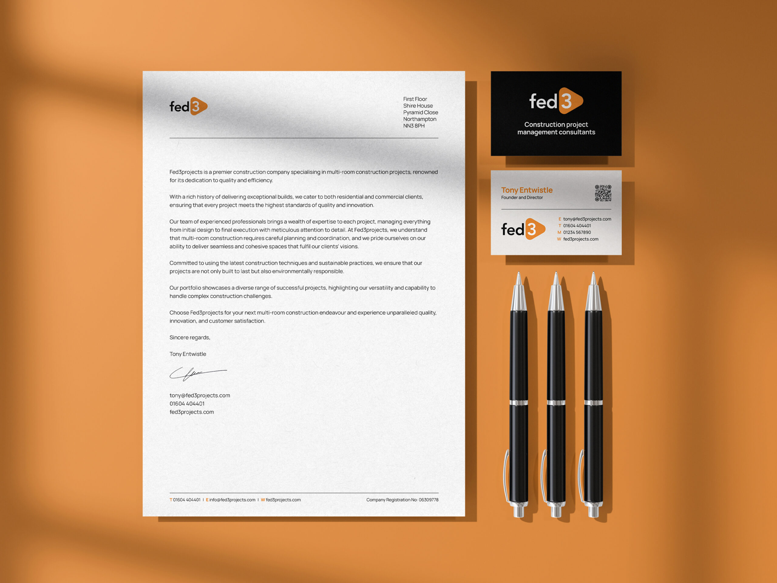 Fed 3 Projects branded business cards and headed paper