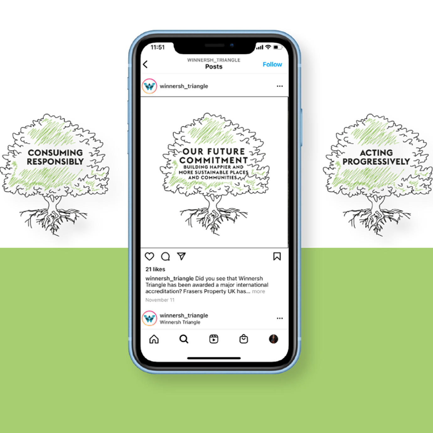 Frasers Property Sustainability Commitment webpage on a mobile phone