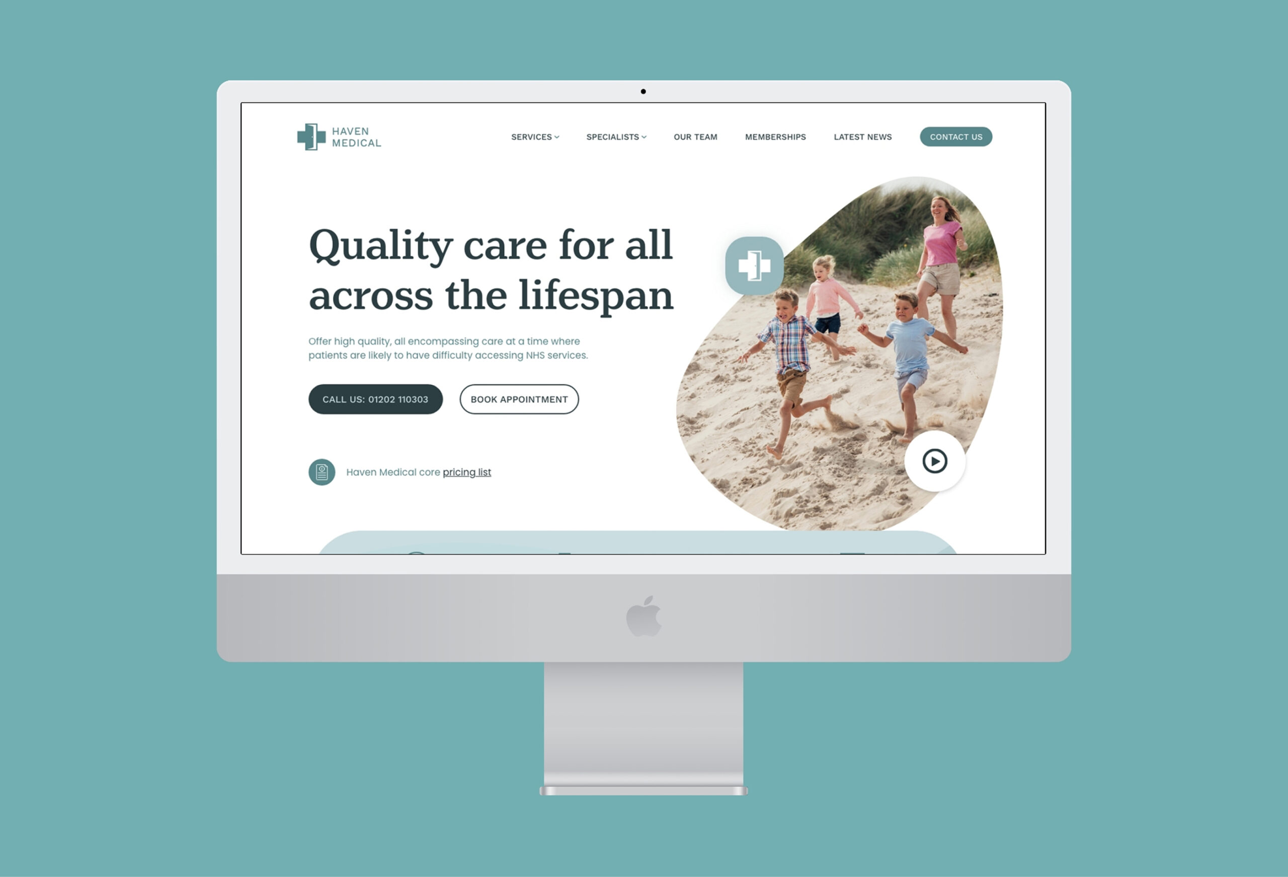 Haven Medical website hero on a desktop computer
