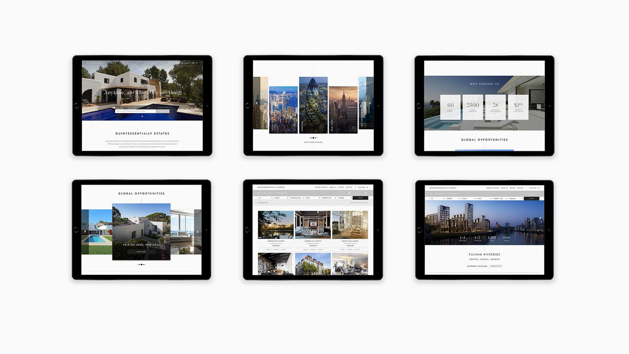 Quintessentially website on six tablet devices