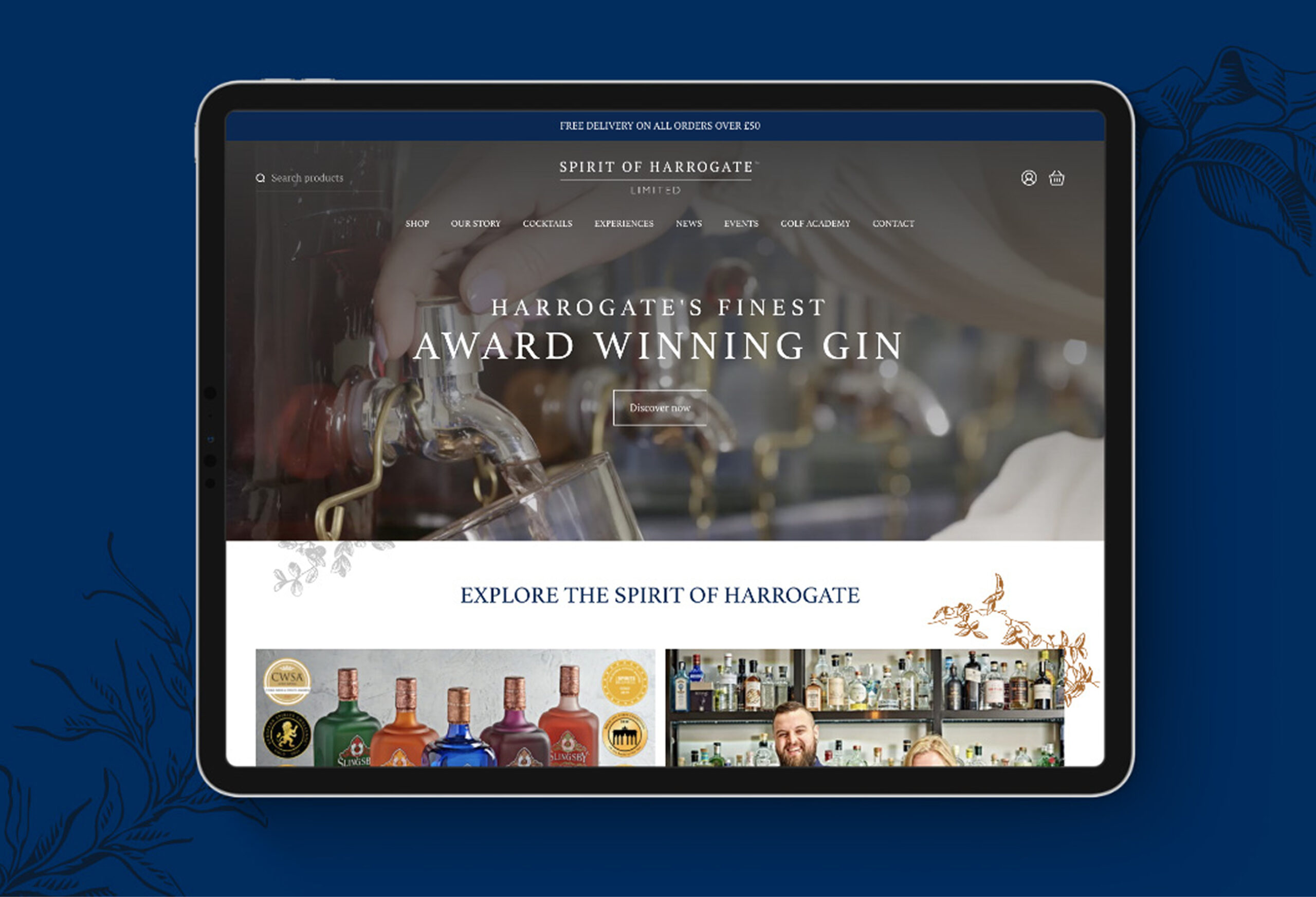 Slingsby Gin website hero section on a tablet device