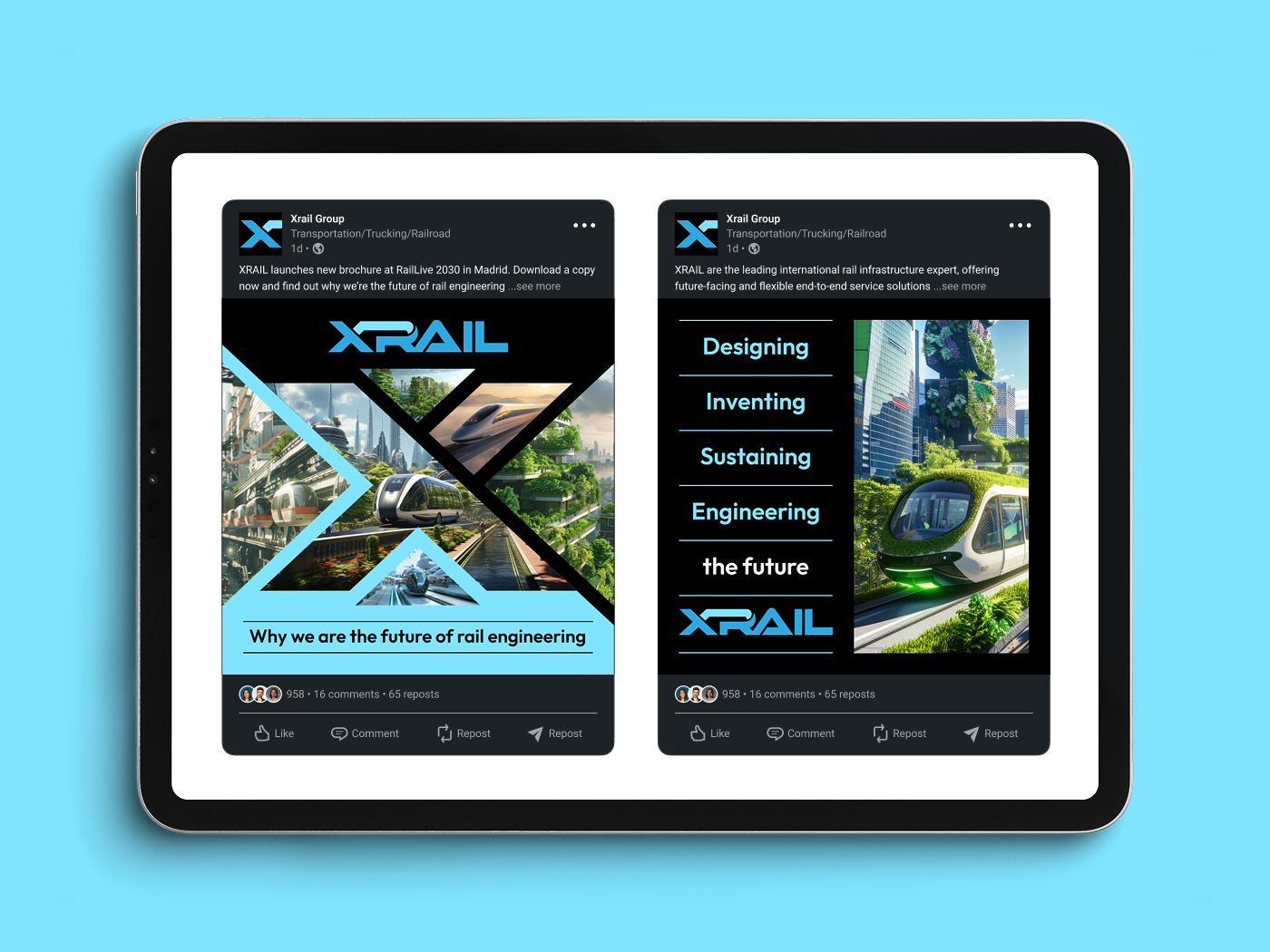 Xrail LinkedIn posts about the future of rail engineering
