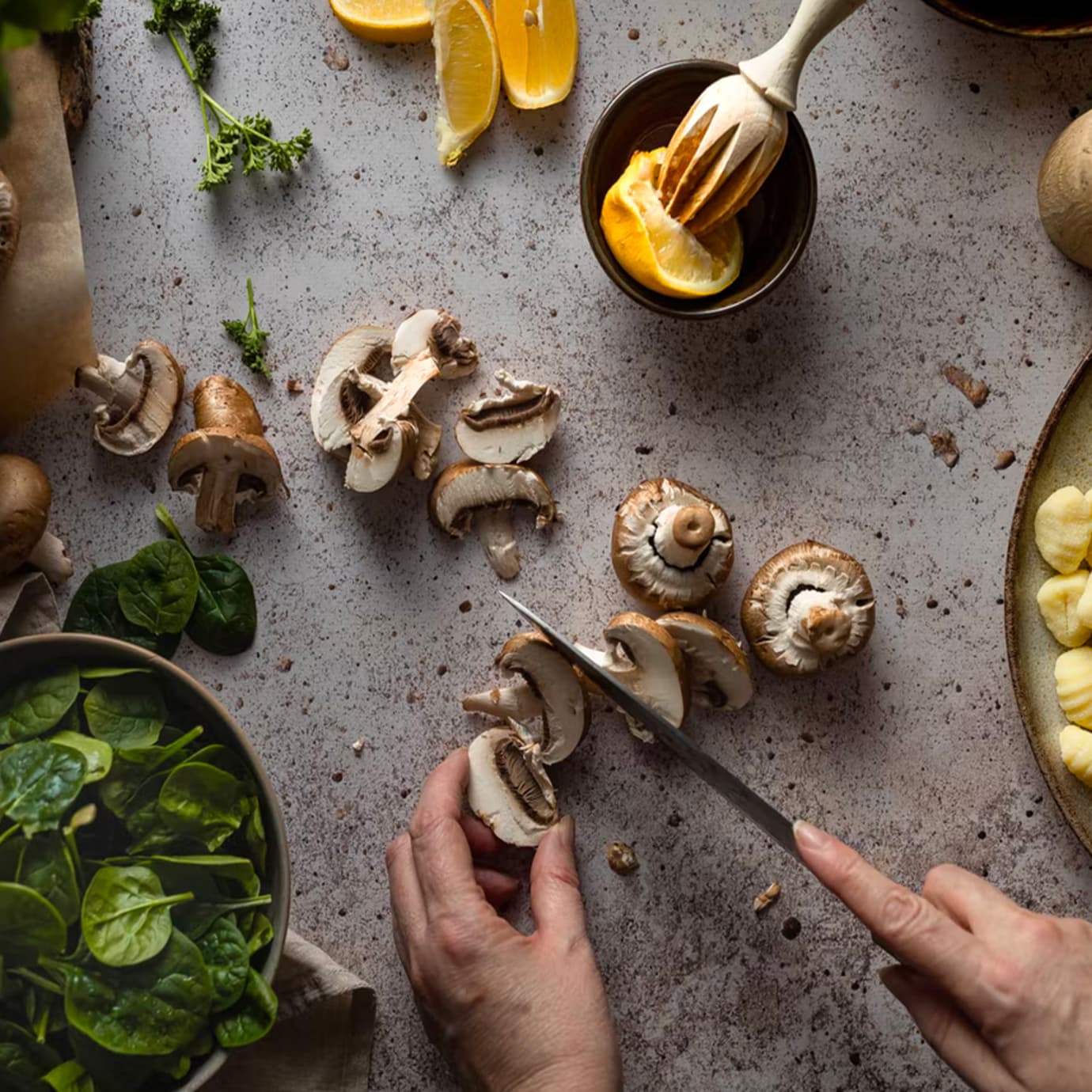 chopping mushrooms