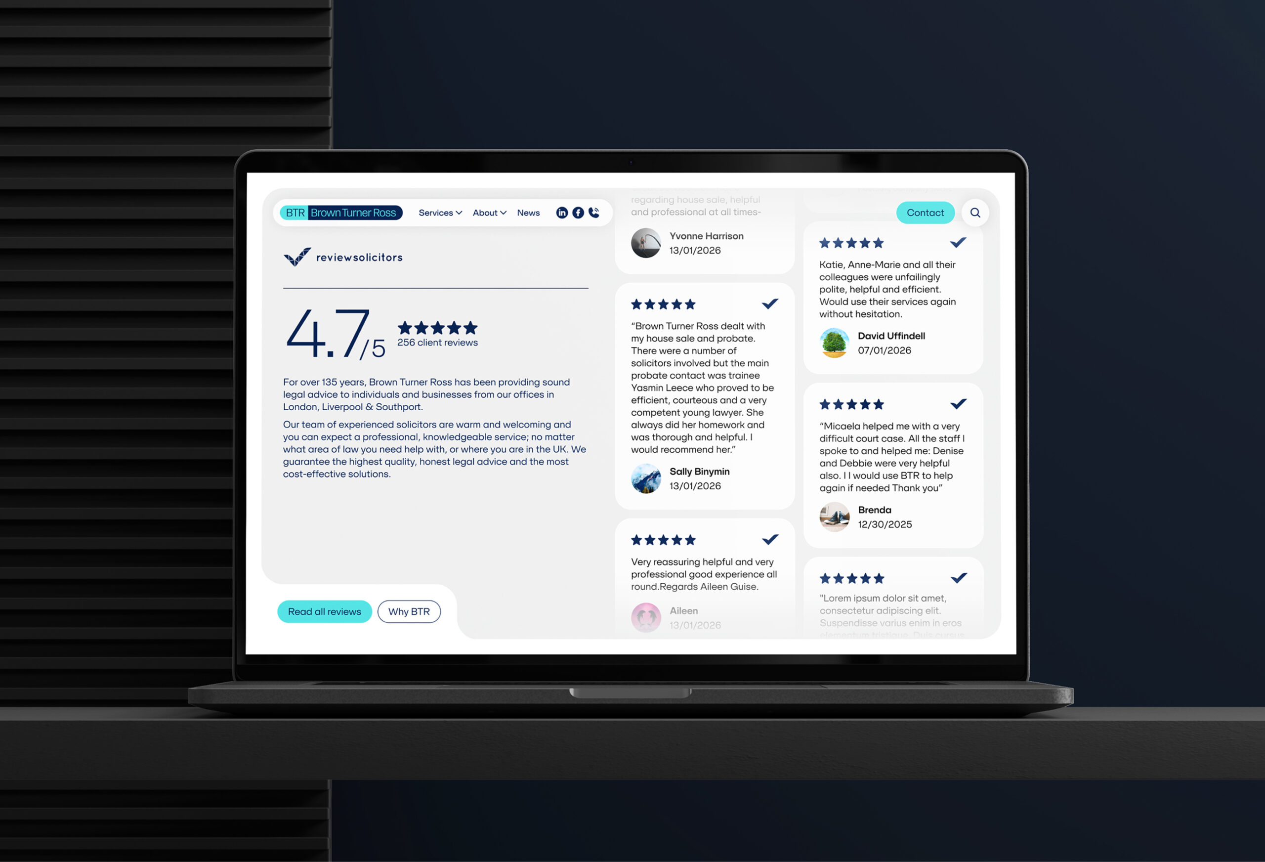 BTR Legal Review Solicitors website section