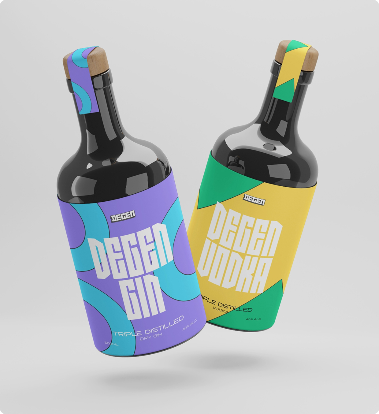 Degen Distillery gin and vodka bottles