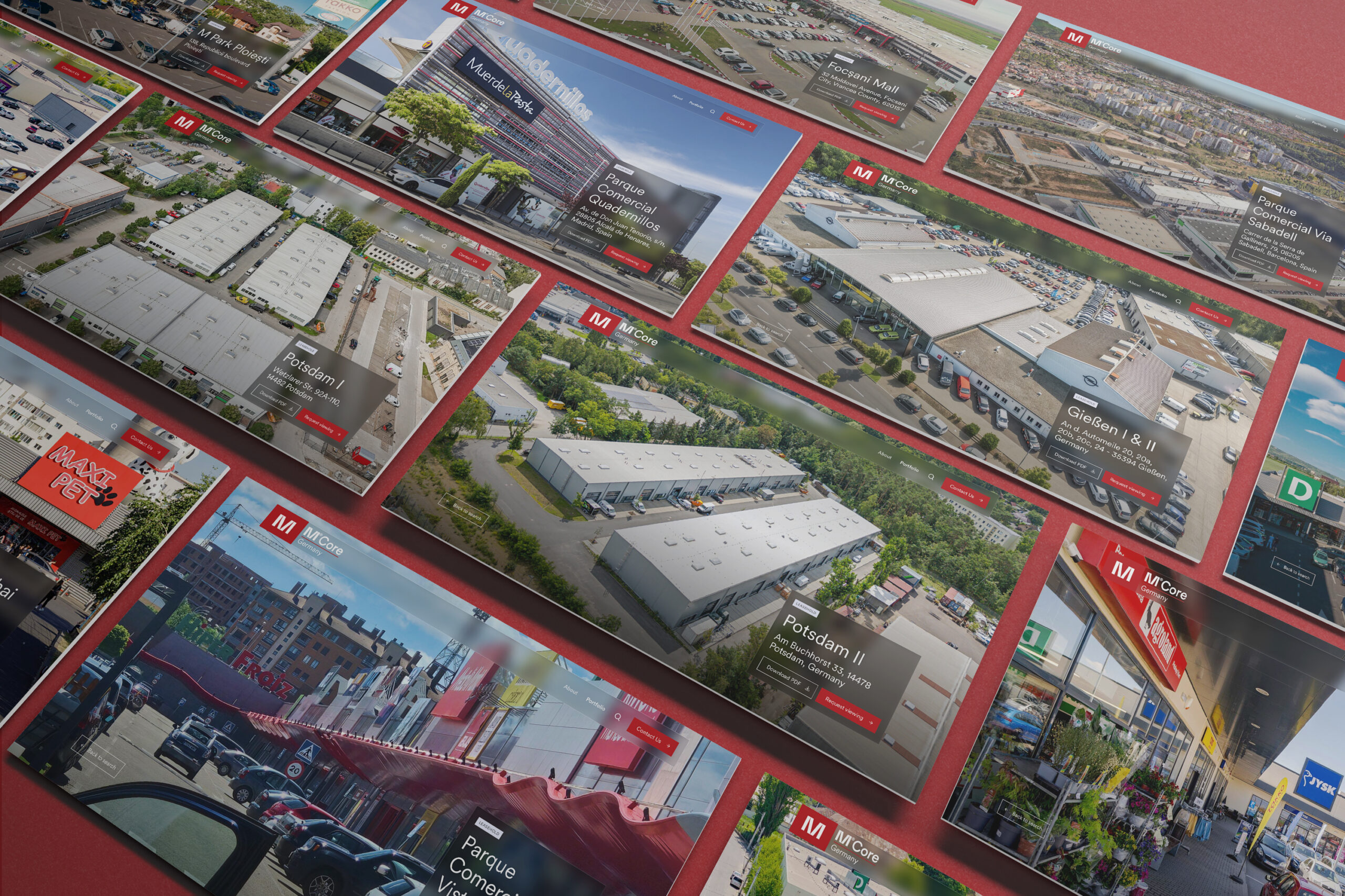 M Core's European location website hero sections